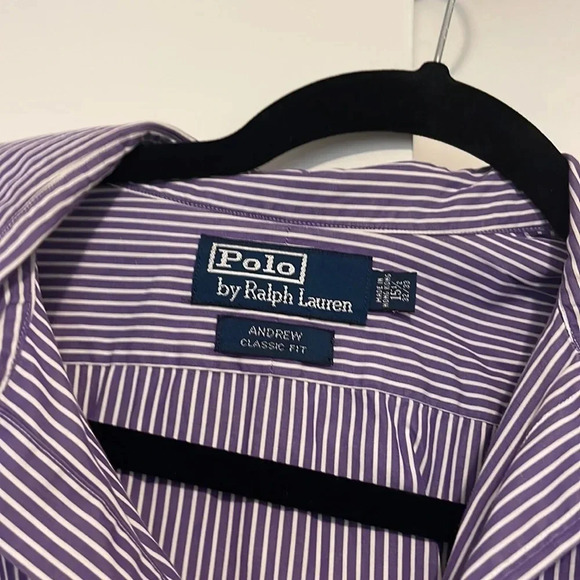 Polo by Ralph Lauren Andrew Classic Fit 15-1/2 and‎ 32/33 Purple and White - Picture 2 of 5